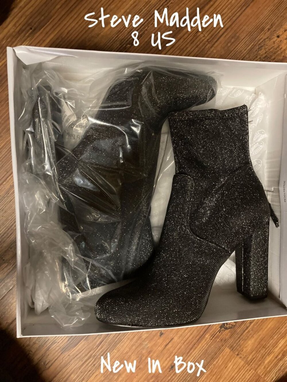 Steve Madden Black Metallic Stretch Ankle Booties Size 8 US - New in Box - Picture 1 of 5